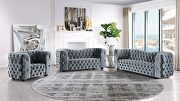 Grey velvet sofa with elegant tufted seats and back by Global additional picture 2