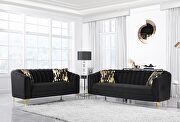 Black velvet fabric glam sofa w/ golden legs by Global additional picture 2