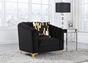 Black velvet fabric glam sofa w/ golden legs by Global additional picture 3