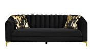 Black velvet fabric glam sofa w/ golden legs by Global additional picture 4