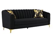 Black velvet fabric glam sofa w/ golden legs by Global additional picture 5