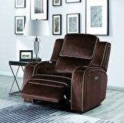 Power recliner chair in brown fabric by Global additional picture 2