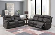 Grey reclining sofa in leather like-fabric by Global additional picture 2