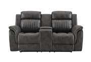 Grey reclining sofa in leather like-fabric by Global additional picture 3