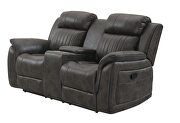 Grey reclining sofa in leather like-fabric by Global additional picture 4