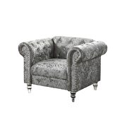 Tufted design low profile glam gray velvet sofa additional photo 3 of 5