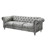 Tufted design low profile glam gray velvet sofa additional photo 5 of 5