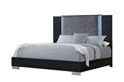 Wavy black queen bed in modern style w/ led by Global additional picture 9