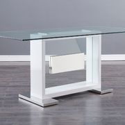 Modern glass top white base dining table by Global additional picture 4