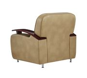 Tan camel leather gel chair w/ wooden arms by Global additional picture 2