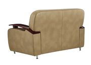 Tan camel leather gel loveseat w/ wooden arms by Global additional picture 2