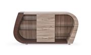 Two-toned walnut / clear glass top dining table by Global additional picture 4