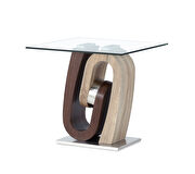 Oak and walnut end table w/ glass top by Global additional picture 2