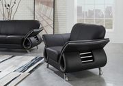 Ultra modern black contrasting leather sofa w/ chrome legs by Global additional picture 2