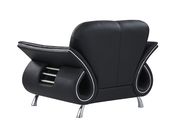 Ultra modern black contrasting leather sofa w/ chrome legs by Global additional picture 4