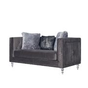 Gray velvet classic style tufted loveseat w/ diamond stitching by Global additional picture 4