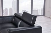 Black leather low profile sofa w/ adjustable headrests by Global additional picture 2