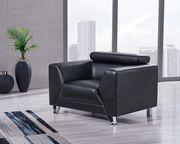Black leather low profile sofa w/ adjustable headrests by Global additional picture 3