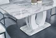 White faux marble dining table w/ rounded edges by Global additional picture 3