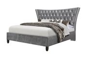 Gray fabric tufted V-shape contemporary bed by Global additional picture 2