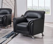 Black vynil leatherette sofa 3pcs set w/ chrome legs by Global additional picture 2