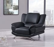 Modern black leather sofa w/ chrome legs by Global additional picture 3