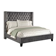Square gray velvet glam style queen bed by Galaxy additional picture 6