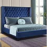 Square navy blue velvet glam style queen bed by Galaxy additional picture 3