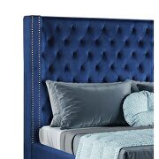 Square navy blue velvet glam style queen bed by Galaxy additional picture 4
