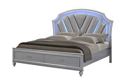 Silver finish wood queen bed w/ led light in headboard by Galaxy additional picture 2