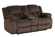 Brown chennille upholstery manual reclining loveseat by Galaxy additional picture 3