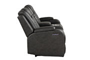 Gray faux leather upholstery power reclining loveseat by Galaxy additional picture 4