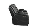 Black faux leather upholstery power reclining loveseat by Galaxy additional picture 4
