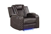 Led & power reclining sofa made with faux leather in brown by Galaxy additional picture 8