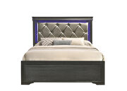 Gray finish button tufted faux leather headbord queen bed w/ led light by Galaxy additional picture 2