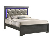 Gray finish button tufted faux leather headbord queen bed w/ led light by Galaxy additional picture 3
