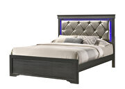 Gray finish button tufted faux leather headbord queen bed w/ led light by Galaxy additional picture 4