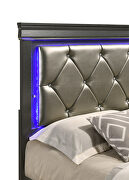 Gray finish button tufted faux leather headbord queen bed w/ led light by Galaxy additional picture 5