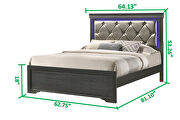 Gray finish button tufted faux leather headbord queen bed w/ led light by Galaxy additional picture 10