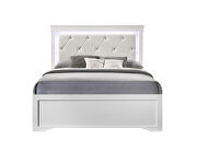 White finish button tufted faux leather headbord queen bed w/ led light by Galaxy additional picture 2