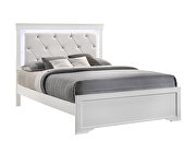 White finish button tufted faux leather headbord queen bed w/ led light by Galaxy additional picture 3
