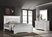 White finish button tufted faux leather headbord king bed w/ led light by Galaxy additional picture 4