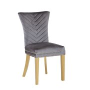 2 piece gold legs dining chairs finished with velvet fabric in gray by Galaxy additional picture 2