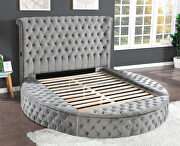 Round gray velvet glam style queen bed w/ storage in rails by Galaxy additional picture 3
