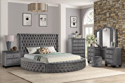 Round gray velvet glam style queen bed w/ storage in rails by Galaxy additional picture 8