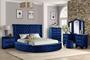 Round navy velvet glam style queen bed w/ storage in rails by Galaxy additional picture 8
