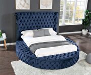 Round navy velvet glam style king bed w/ storage in rails by Galaxy additional picture 2