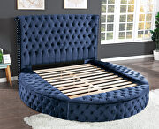 Navy velvet upholstery glam style queen bed w/ storage in rails by Galaxy additional picture 3