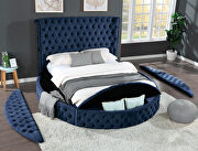 Navy velvet upholstery glam style queen bed w/ storage in rails by Galaxy additional picture 7