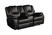 Faux leather upholstery power reclining loveseat in black by Galaxy additional picture 3